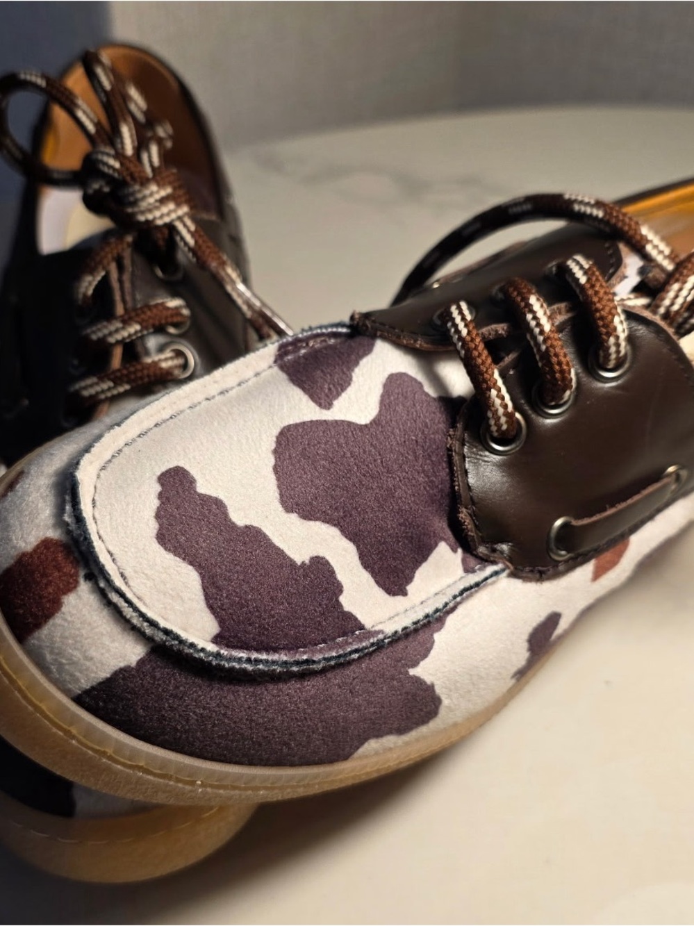 Cow Print Leather Boat Shoes Made In Italy - Women’s EU 36/US 6